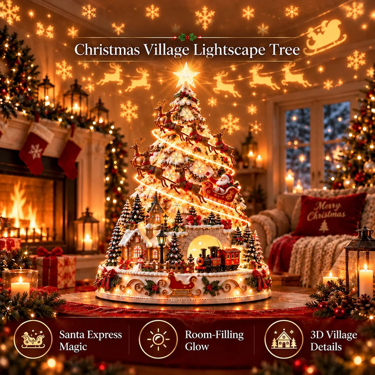 Christmas Village Tree Illuminated 3D Projection