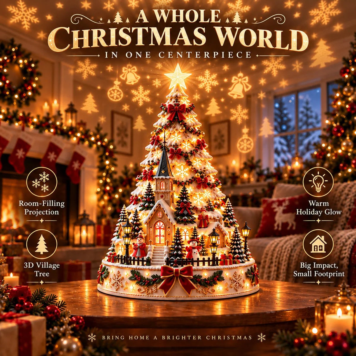 Christmas Village Tree Illuminated 3D Projection