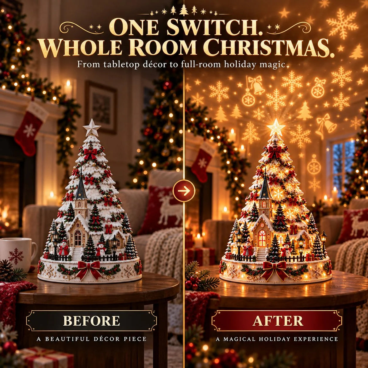Christmas Village Tree Illuminated 3D Projection