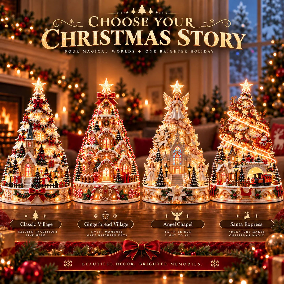 Christmas Village Tree Illuminated 3D Projection