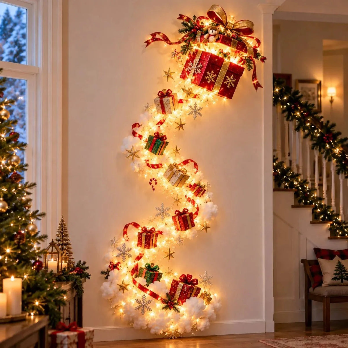 Christmas Wall Decor Illuminated Light Trail Holiday Scene