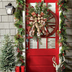 Christmas Wreath Faux Evergreens Red Accents