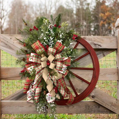 Christmas Wreath Faux Evergreens Red Accents