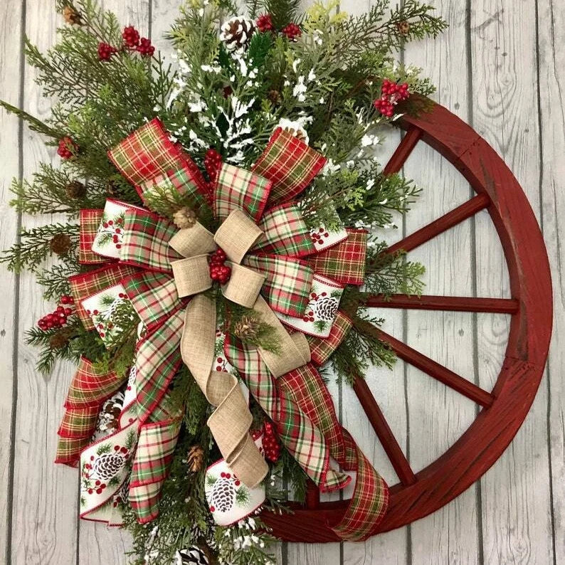 Christmas Wreath Faux Evergreens Red Accents