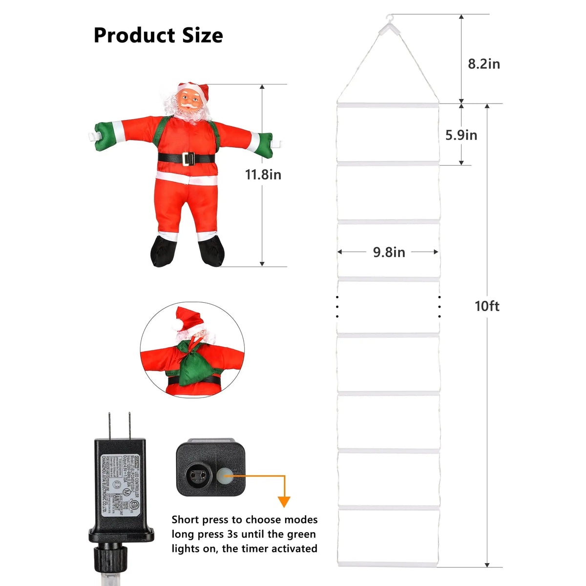 Climbing Santa Decoration 2.5m LED Ladder Weatherproof