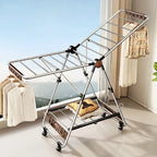 Clothes Drying Rack Stainless Steel Foldable With 4 Shoe Shelves