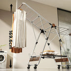 Clothes Drying Rack Stainless Steel Foldable With 4 Shoe Shelves