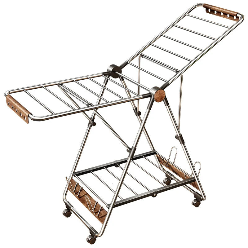 Clothes Drying Rack Stainless Steel Foldable With 4 Shoe Shelves