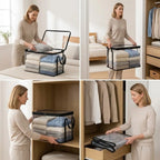 Clothing Storage Box Transparent & Foldable Double Zipper