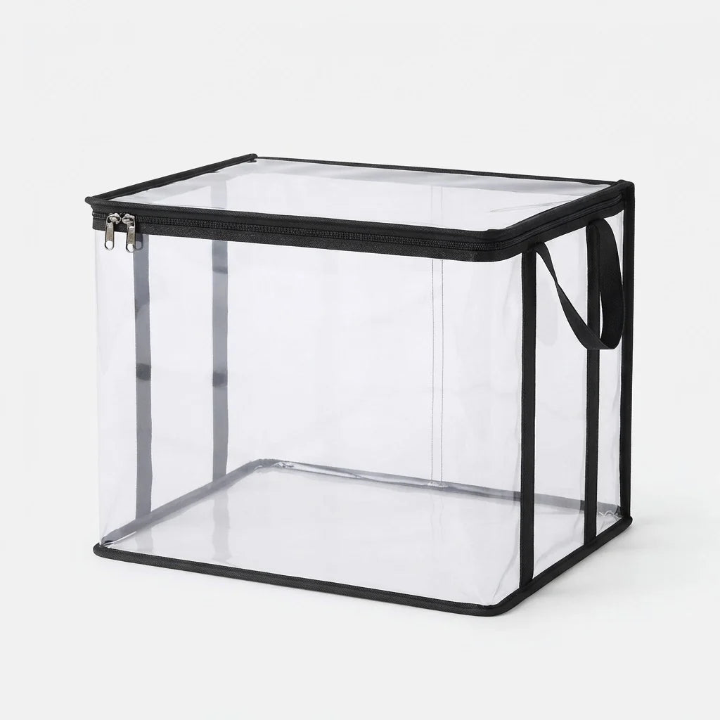 Clothing Storage Box Transparent & Foldable Double Zipper