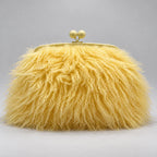 Clutch Bag Plush Fur Texture Secure Clasp Closure