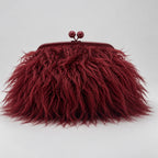 Clutch Bag Plush Fur Texture Secure Clasp Closure