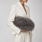 Clutch Bag Plush Fur Texture Secure Clasp Closure