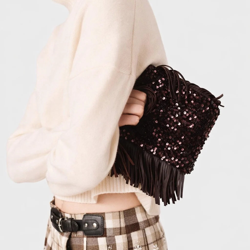 Clutch Bag Sequin Fringe Handheld