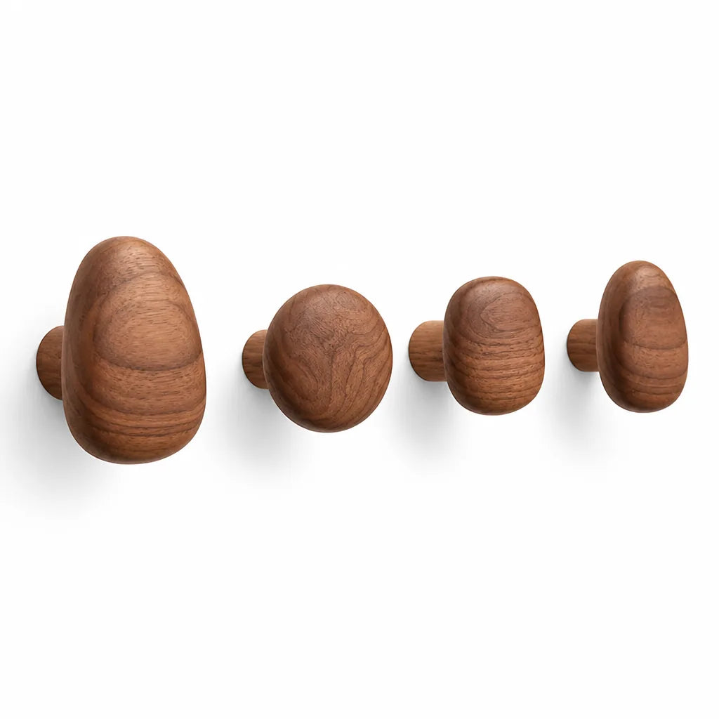 Coat Hooks Solid Wood Pebble Set of 4