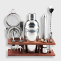 Cocktail Set Stainless Steel Tools & Wooden Stand
