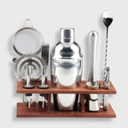 Cocktail Set Stainless Steel Tools & Wooden Stand