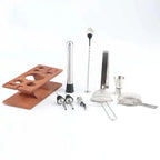 Cocktail Set Stainless Steel Tools & Wooden Stand