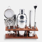 Cocktail Set Stainless Steel Tools & Wooden Stand