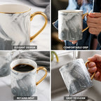 Coffee Mug Marble-Effect Ceramic Gold-Tone Handle