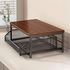Coffee Station Organizer Wooden Top Slide-Out Mesh Baskets Compact Countertop Storage