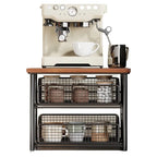 Coffee Station Organizer Wooden Top Slide-Out Mesh Baskets Compact Countertop Storage