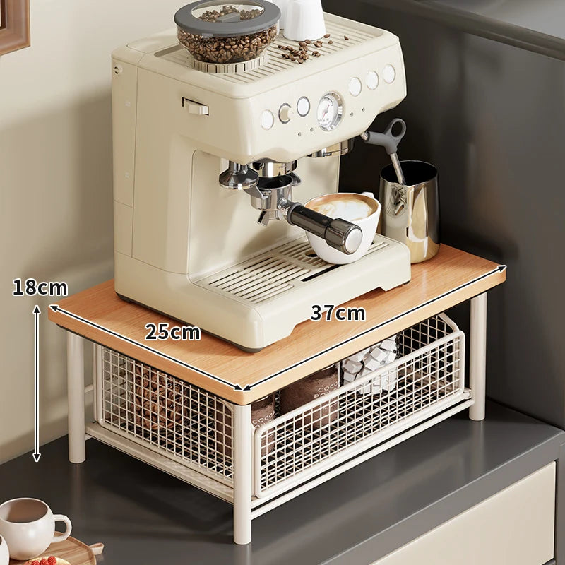 Coffee Station Organizer Wooden Top Slide-Out Mesh Baskets Compact Countertop Storage