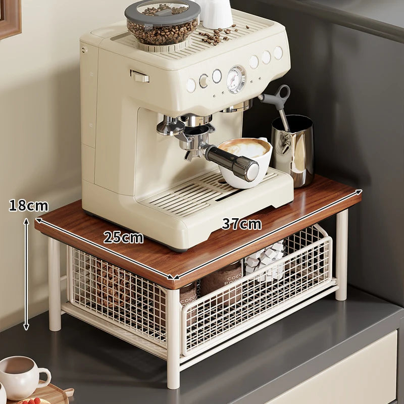 Coffee Station Organizer Wooden Top Slide-Out Mesh Baskets Compact Countertop Storage