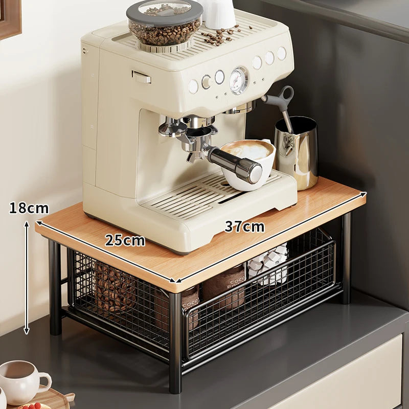 Coffee Station Organizer Wooden Top Slide-Out Mesh Baskets Compact Countertop Storage