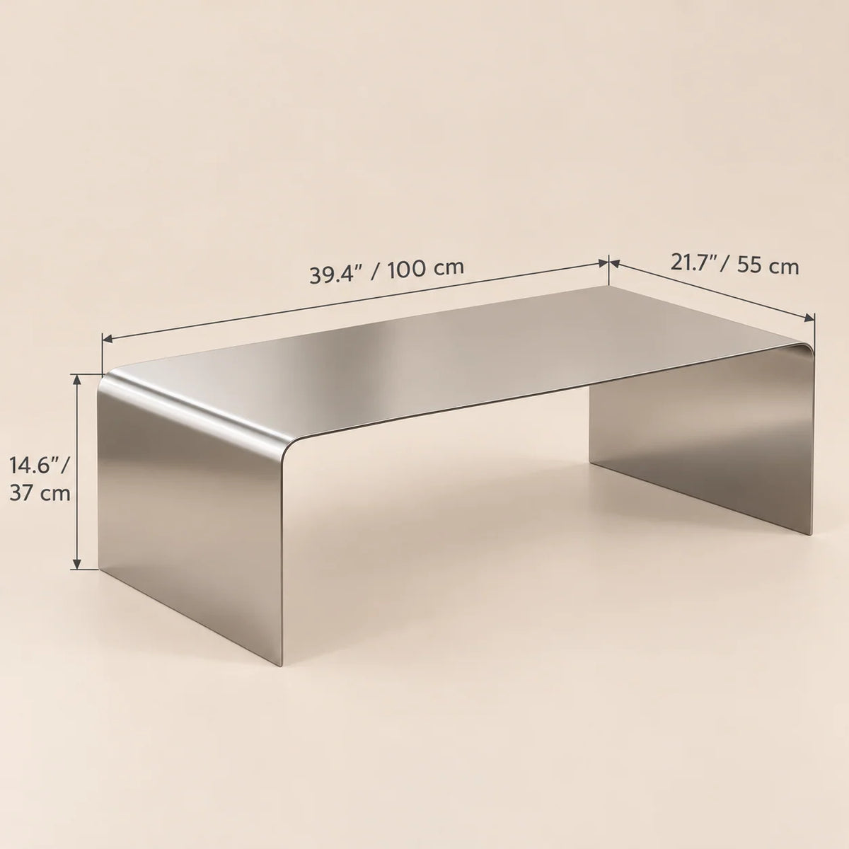 Coffee Table Stainless Steel Waterfall Design Mirror-Polished Chrome