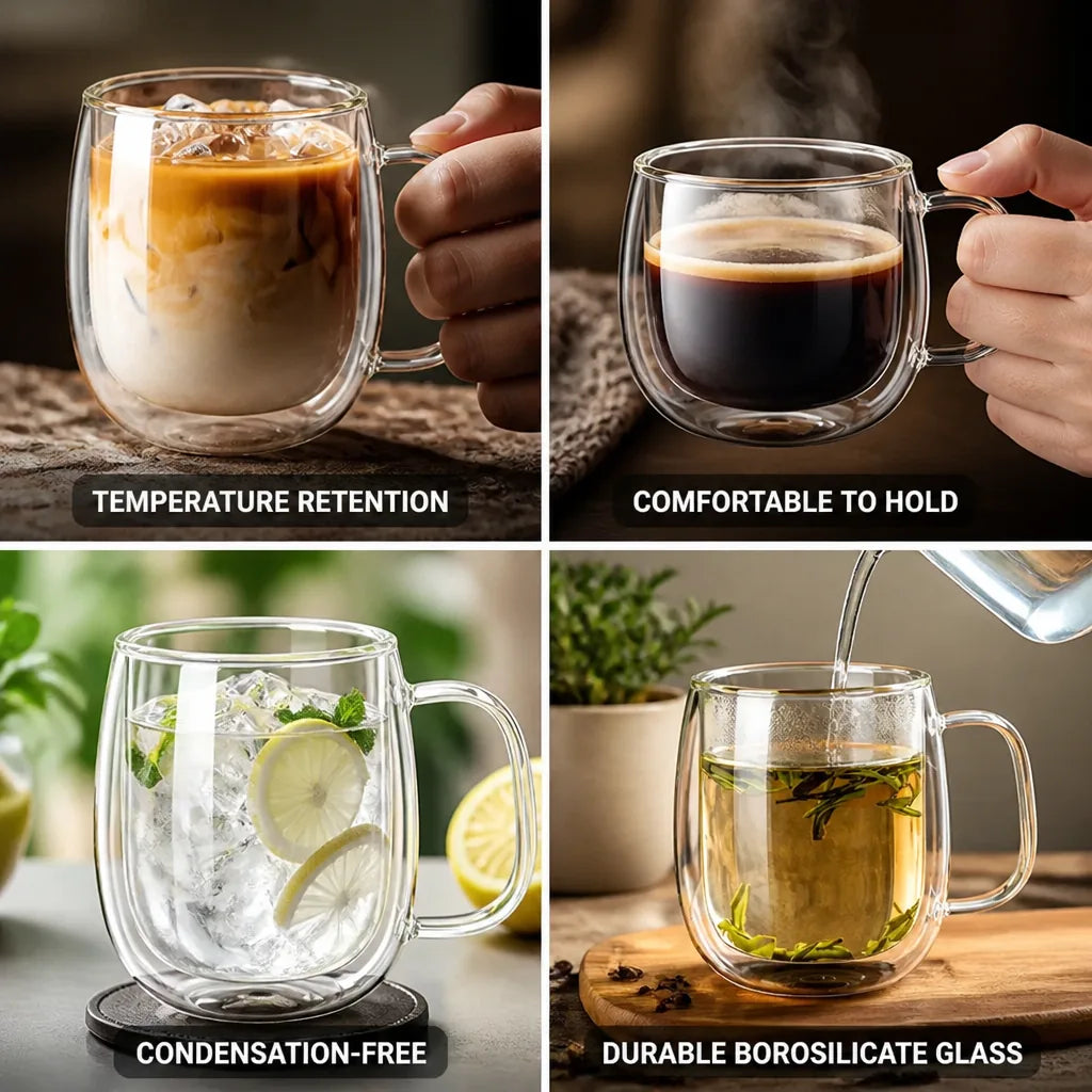 Coffee & Tea Cup Double-Walled Borosilicate Condensation-Free