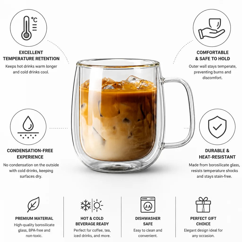 Coffee & Tea Cup Double-Walled Borosilicate Condensation-Free