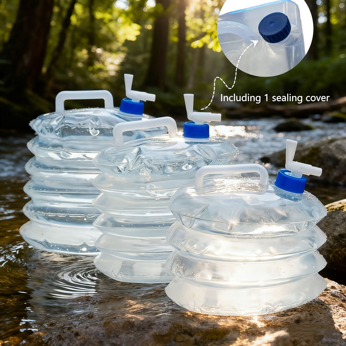 Collapsible Water Container Foldable Space-Saving & Leak-Proof Lid