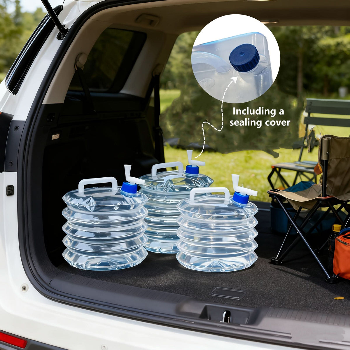 Collapsible Water Container Foldable Space-Saving & Leak-Proof Lid