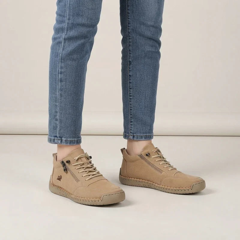 Comfort Sneakers Side Zip Wide Toe Box Elastic Laces