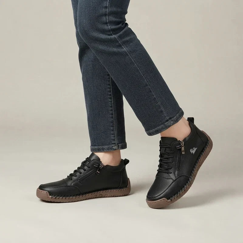Comfort Sneakers Side Zip Wide Toe Box Elastic Laces