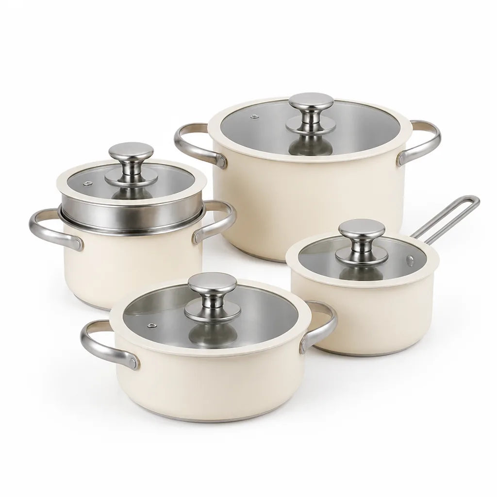 Cookware Set 9-Piece Ceramic-Coated Stainless Steel Glass Lids