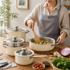 Cookware Set 9-Piece Ceramic-Coated Stainless Steel Glass Lids