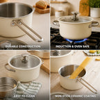 Cookware Set 9-Piece Ceramic-Coated Stainless Steel Glass Lids