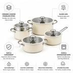 Cookware Set 9-Piece Ceramic-Coated Stainless Steel Glass Lids