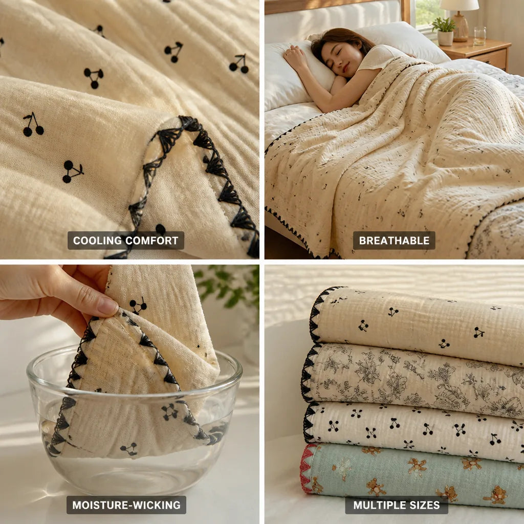 Cooling Blanket 100% Cotton Breathable & Moisture-Wicking