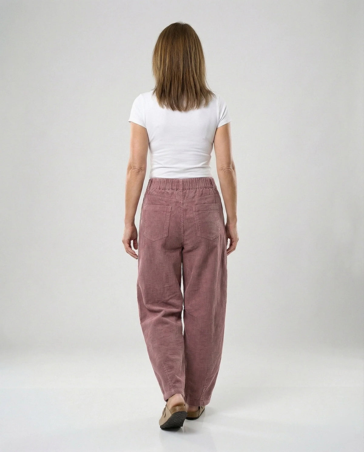 Corduroy Pants Soft Stretch Wide-Leg Elastic Waistband