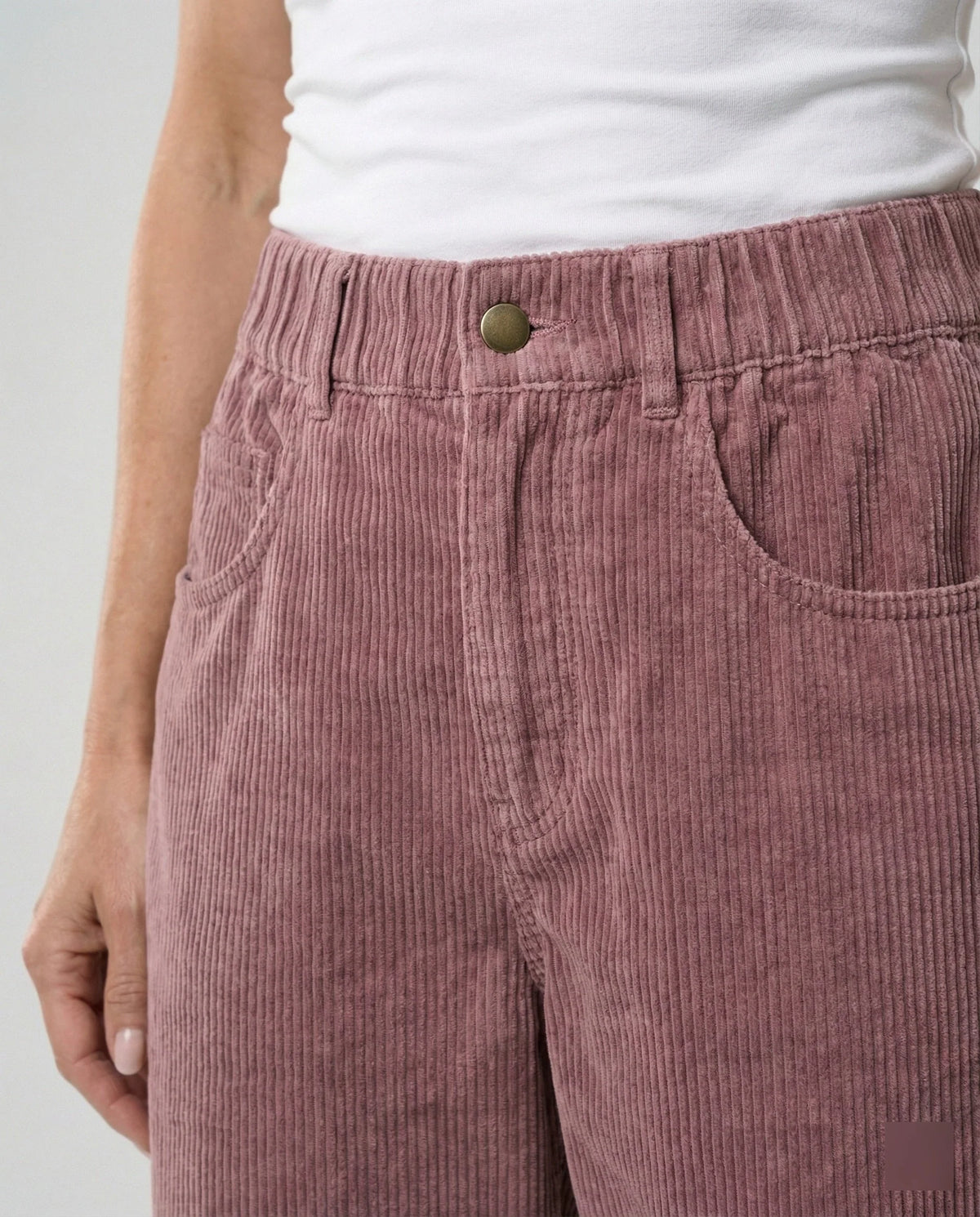 Corduroy Pants Soft Stretch Wide-Leg Elastic Waistband
