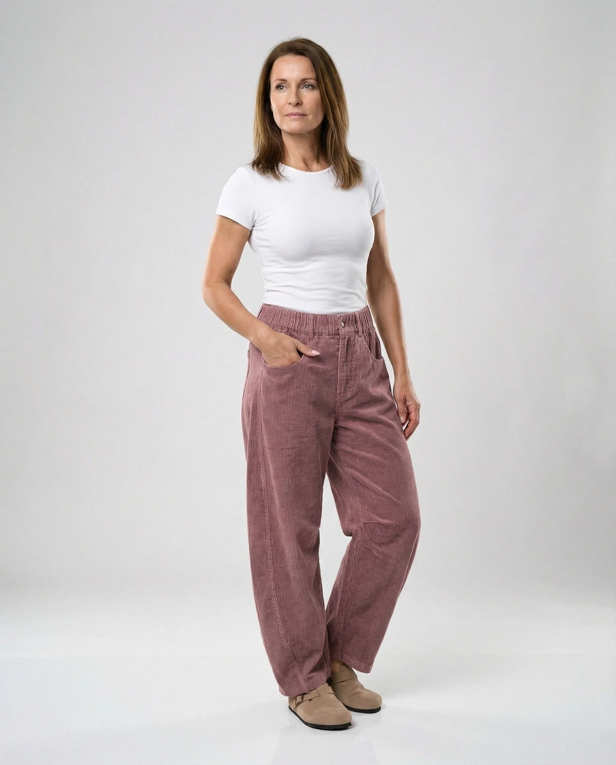 Corduroy Pants Soft Stretch Wide-Leg Elastic Waistband