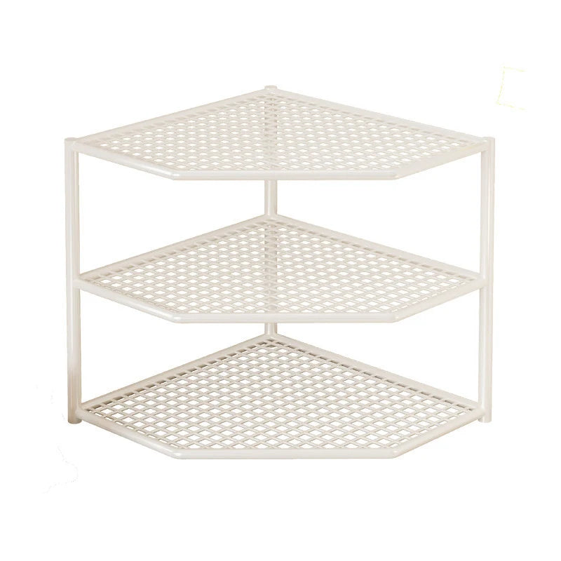 Corner Storage Shelf Powder-Coated Steel Ventilated Mesh 3-Tier