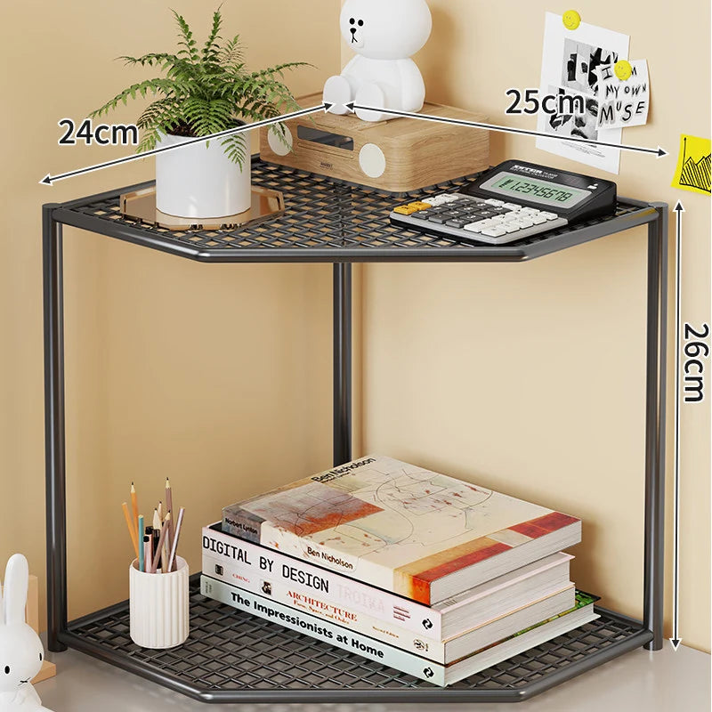 Corner Storage Shelf Powder-Coated Steel Ventilated Mesh 3-Tier