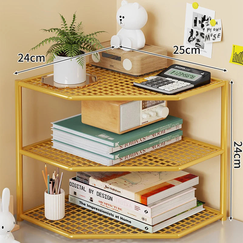 Corner Storage Shelf Powder-Coated Steel Ventilated Mesh 3-Tier