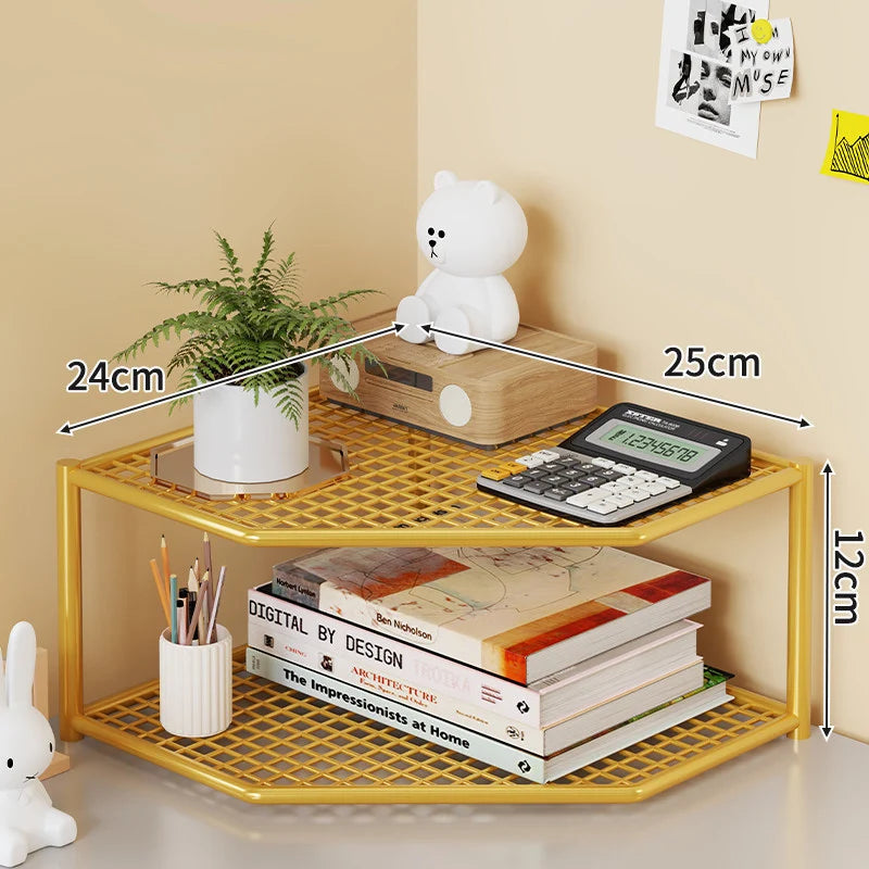 Corner Storage Shelf Powder-Coated Steel Ventilated Mesh 3-Tier
