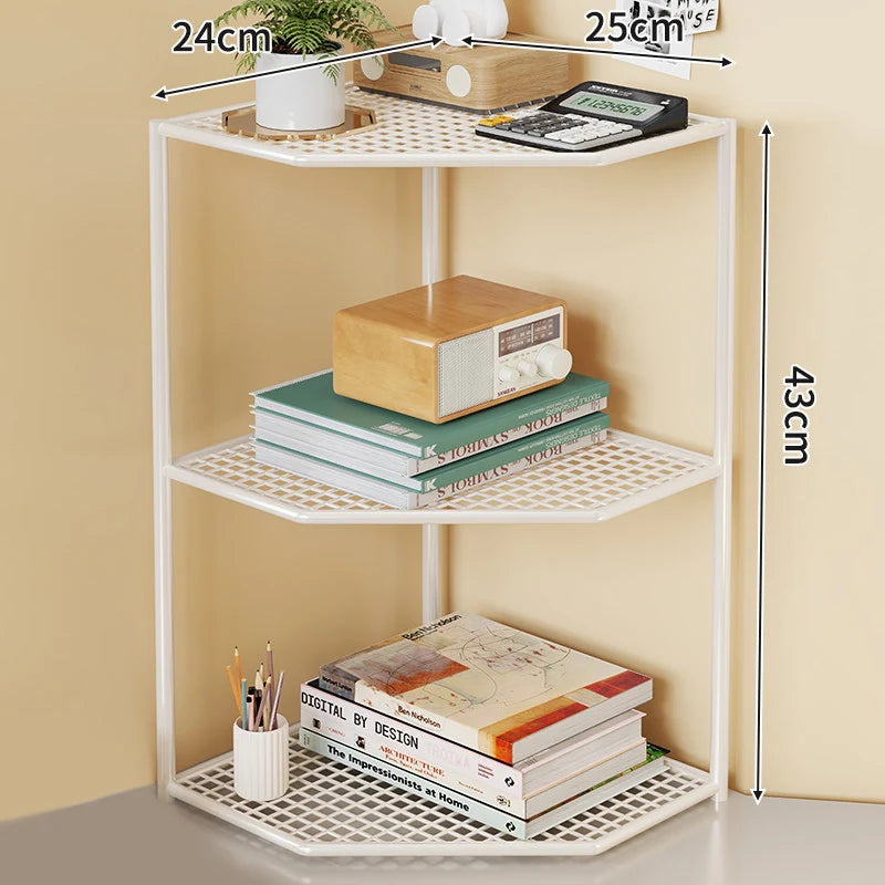 Corner Storage Shelf Powder-Coated Steel Ventilated Mesh 3-Tier