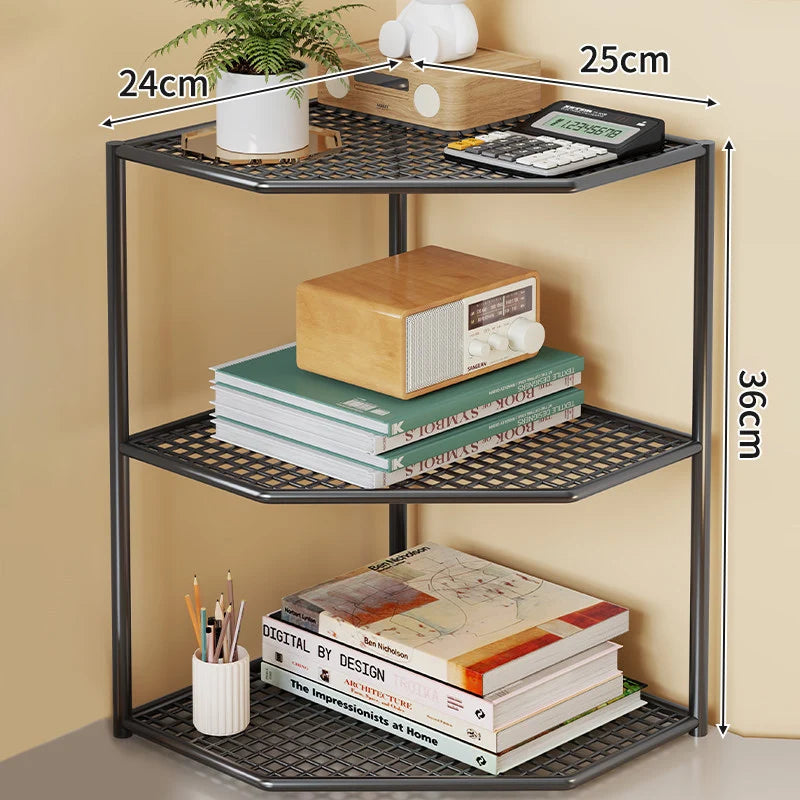 Corner Storage Shelf Powder-Coated Steel Ventilated Mesh 3-Tier